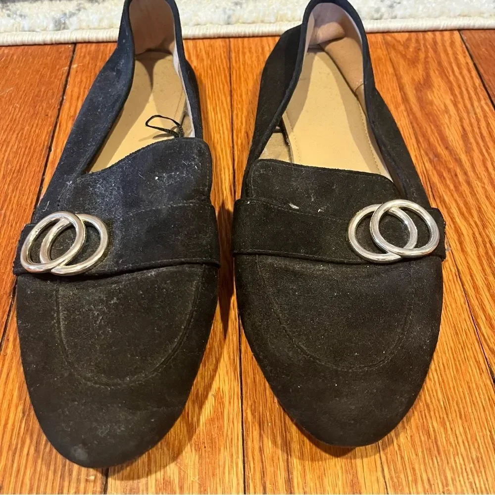 H&M Black Vegan Suede Loafer Flats Size 8.5